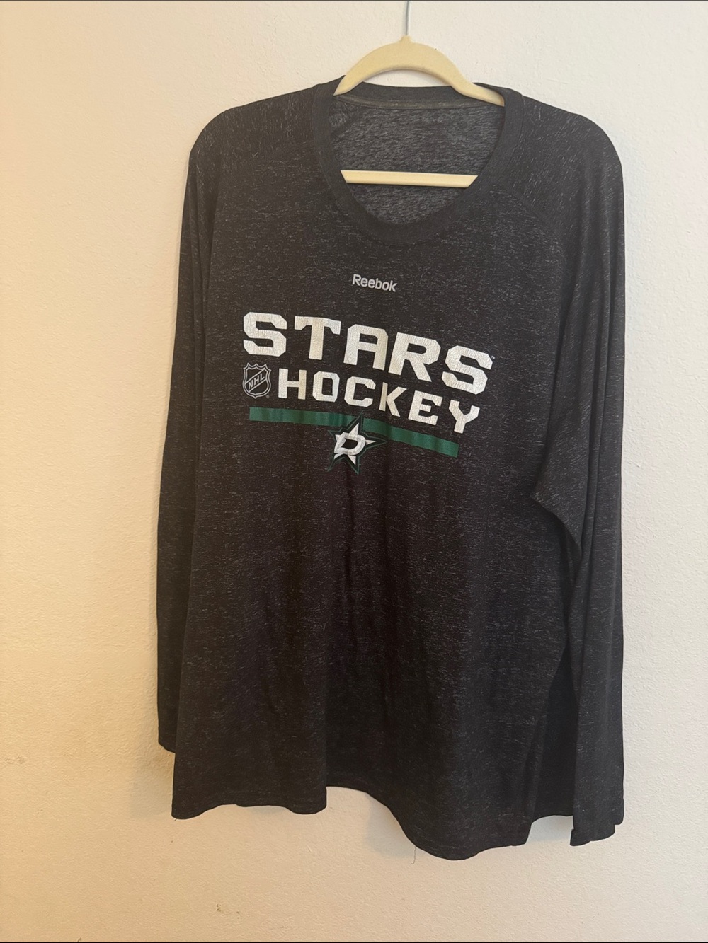 Reebok Black Long Sleeve 'STARS HOCKEY' Tee with Green & White Logo 3X
